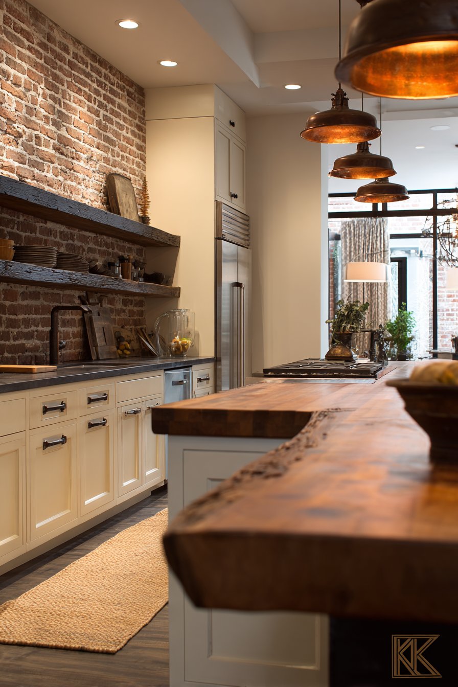 Brick Wall with Live Edge Shelving