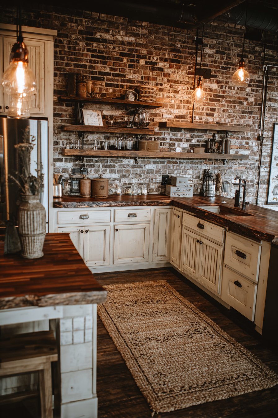 Brick Wall with Live Edge Shelving