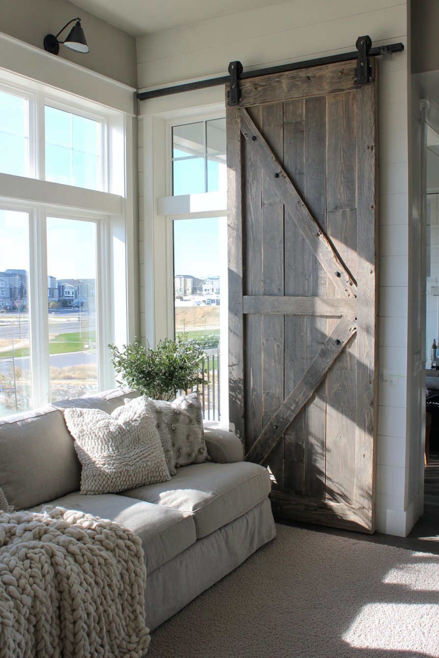 Modern Farmhouse Sliding Barn Door Art Installation