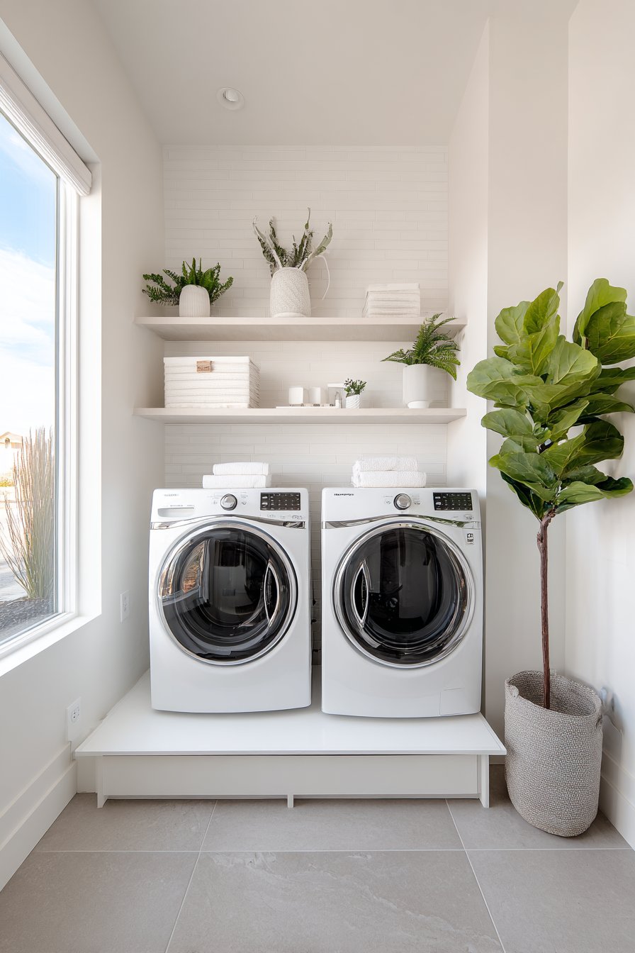 White Platform with Natural Ash Shelves