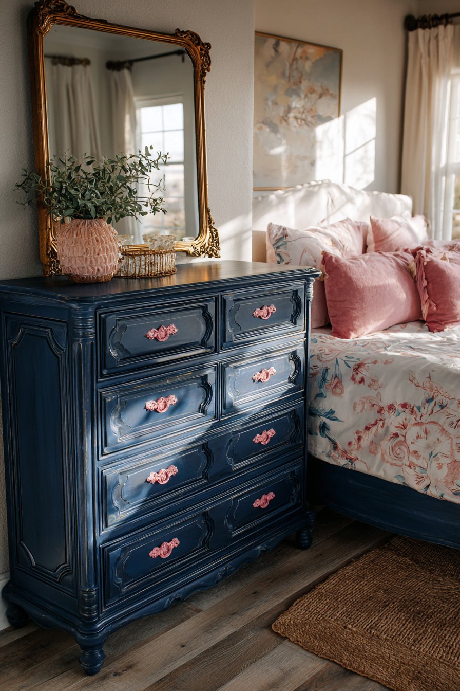 Navy and Pink Moroccan-Inspired Bedroom
