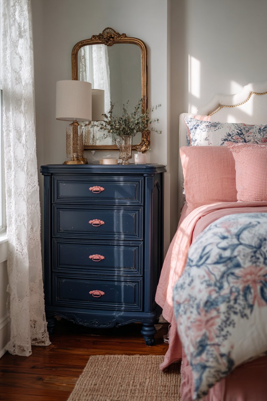 Navy and Pink Moroccan-Inspired Bedroom