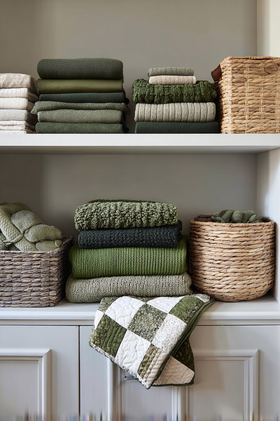Organized Textile Collection on Open Shelving