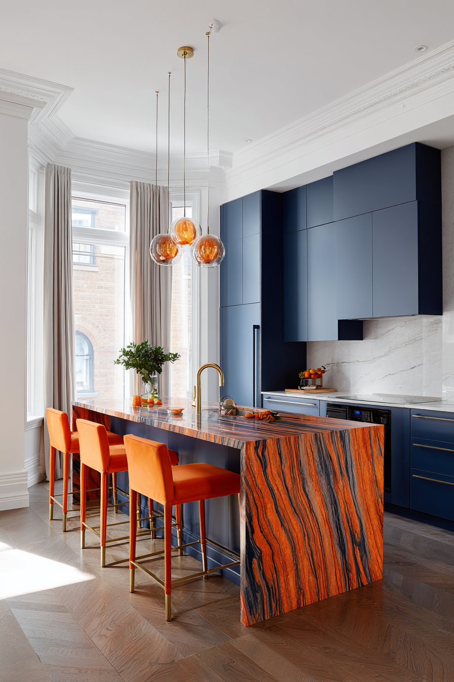 Contemporary Orange Quartz Countertop Kitchen