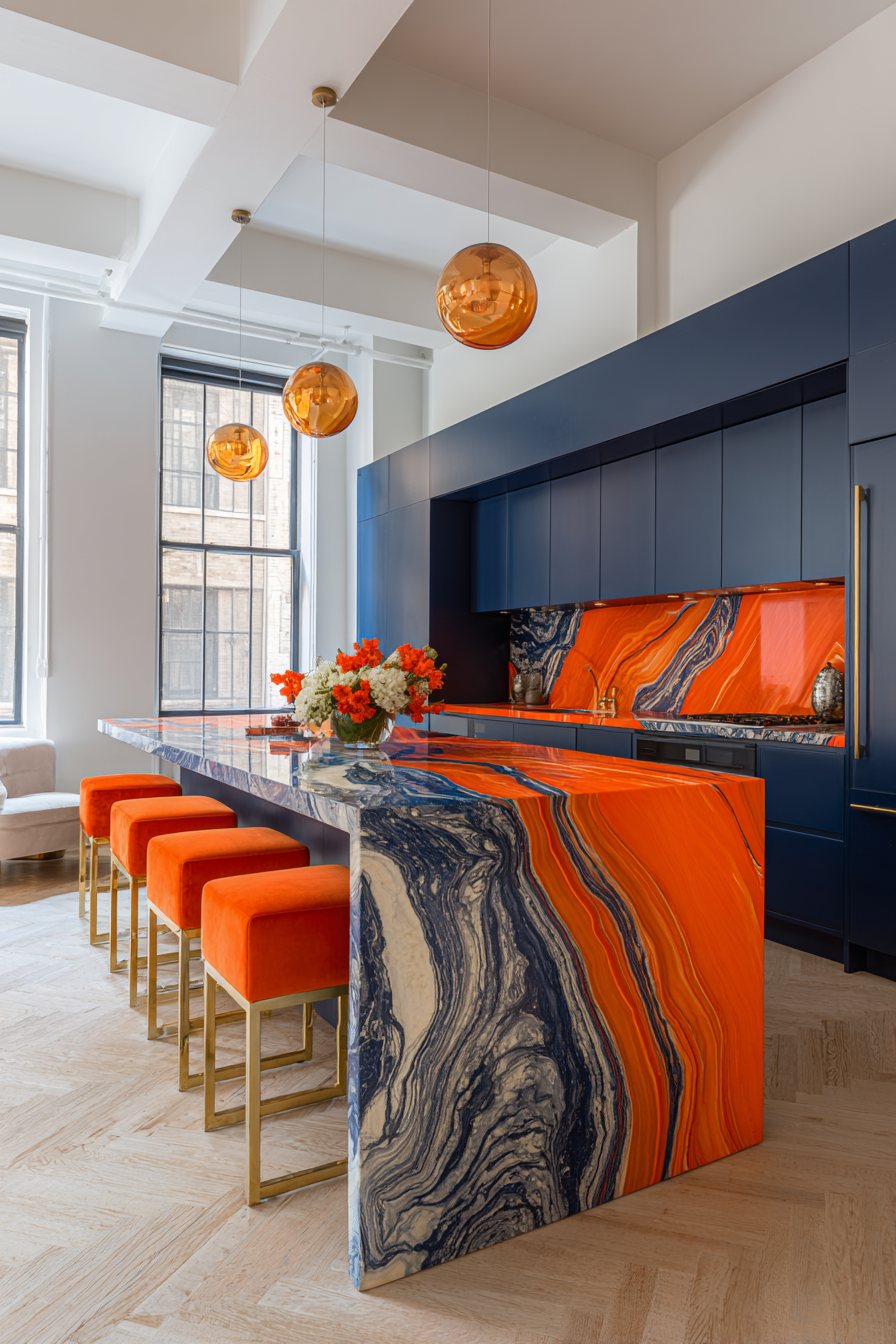 Contemporary Orange Quartz Countertop Kitchen