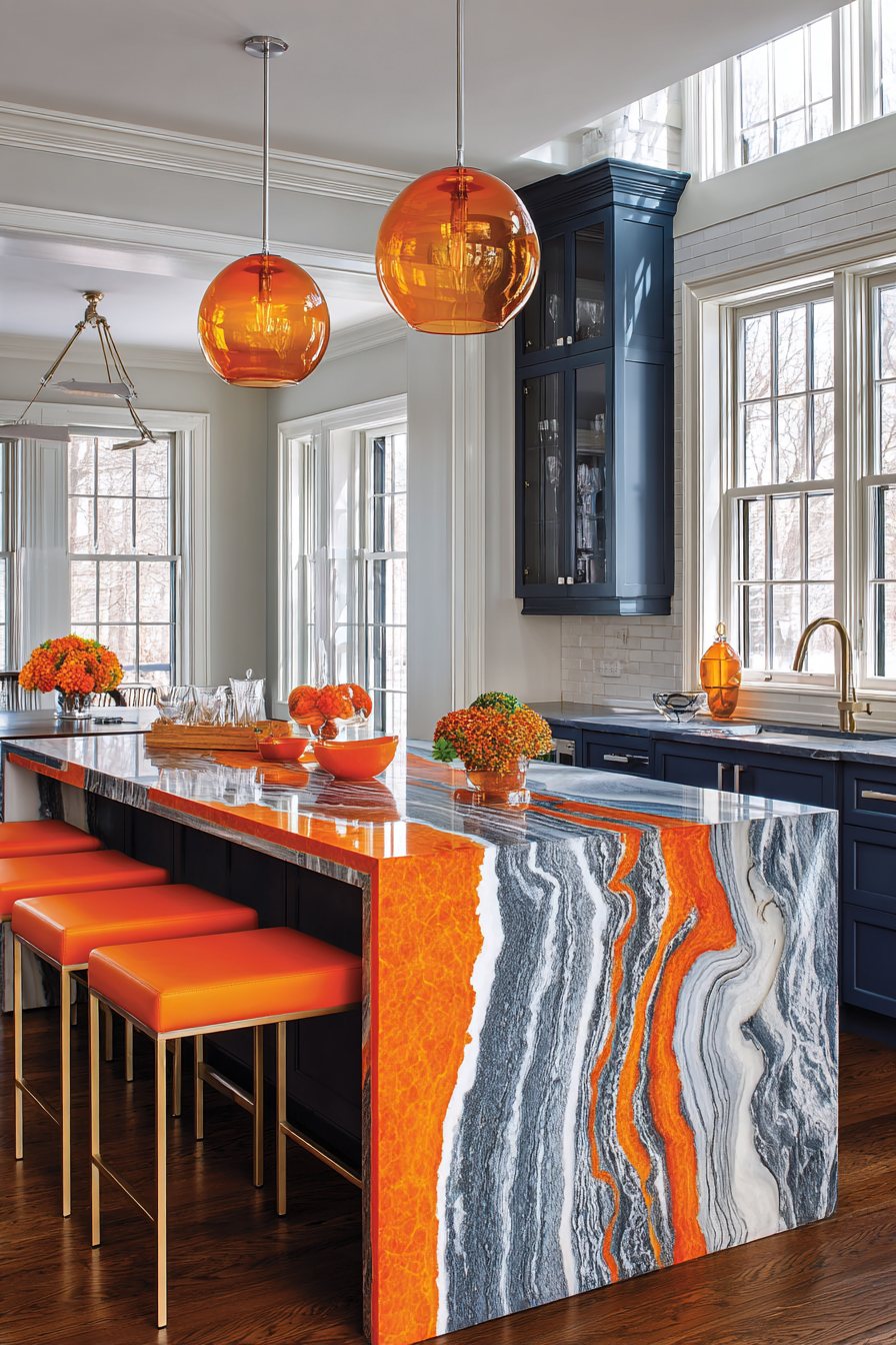 Contemporary Orange Quartz Countertop Kitchen
