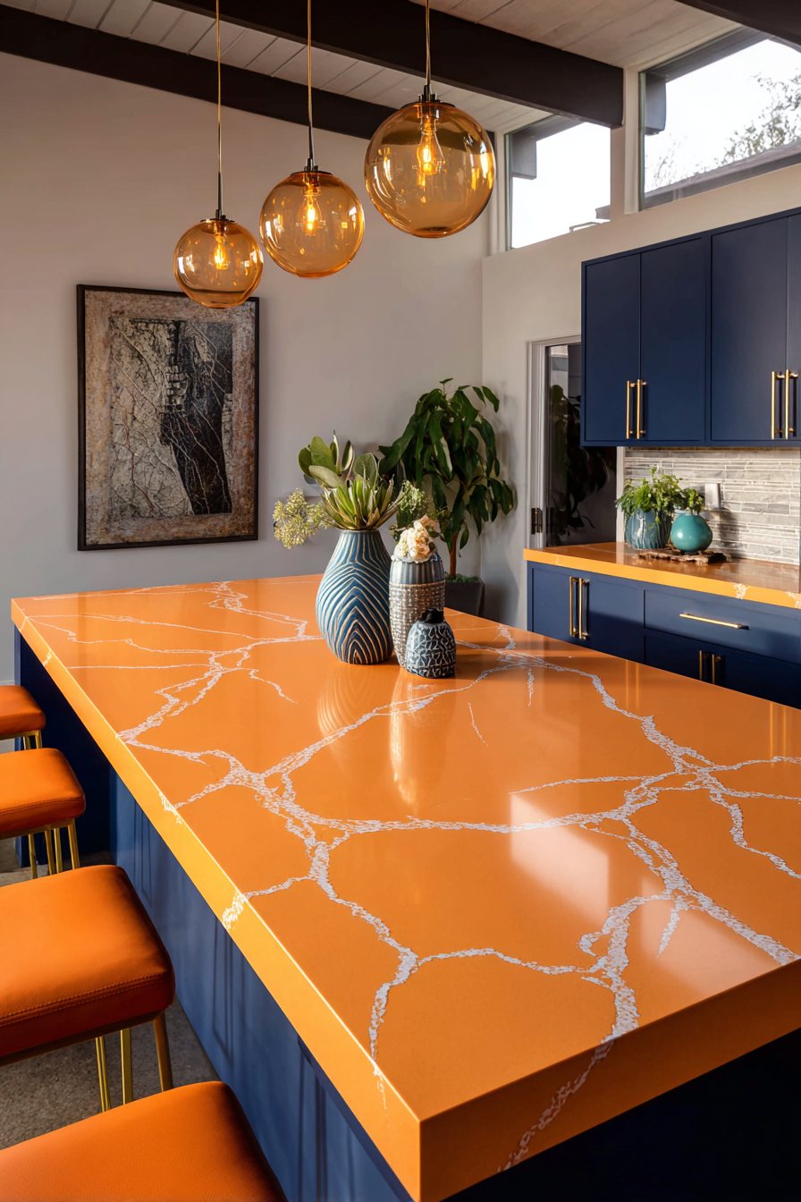 Contemporary Orange Quartz Countertop Kitchen