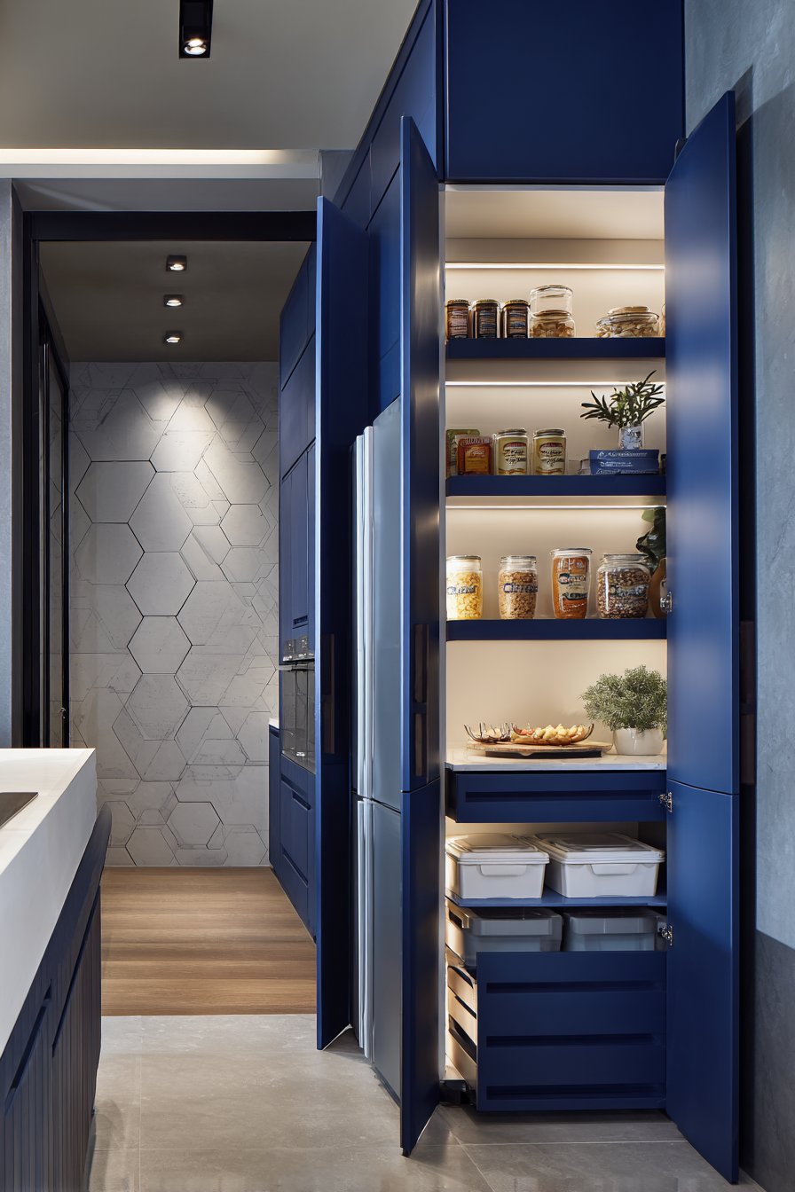 Sophisticated Navy Blue Handle-Less Design