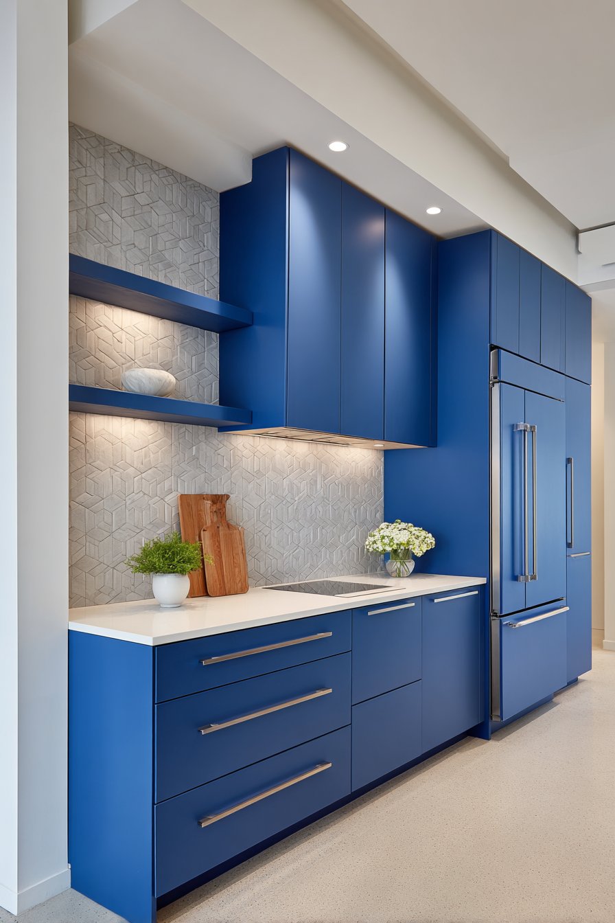 Sophisticated Navy Blue Handle-Less Design