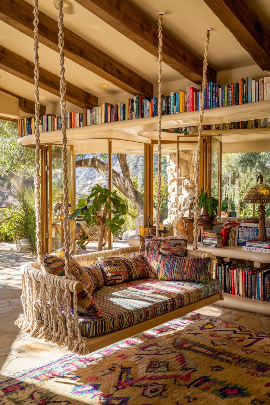 Indoor Swing with Macrame Details and Window Views