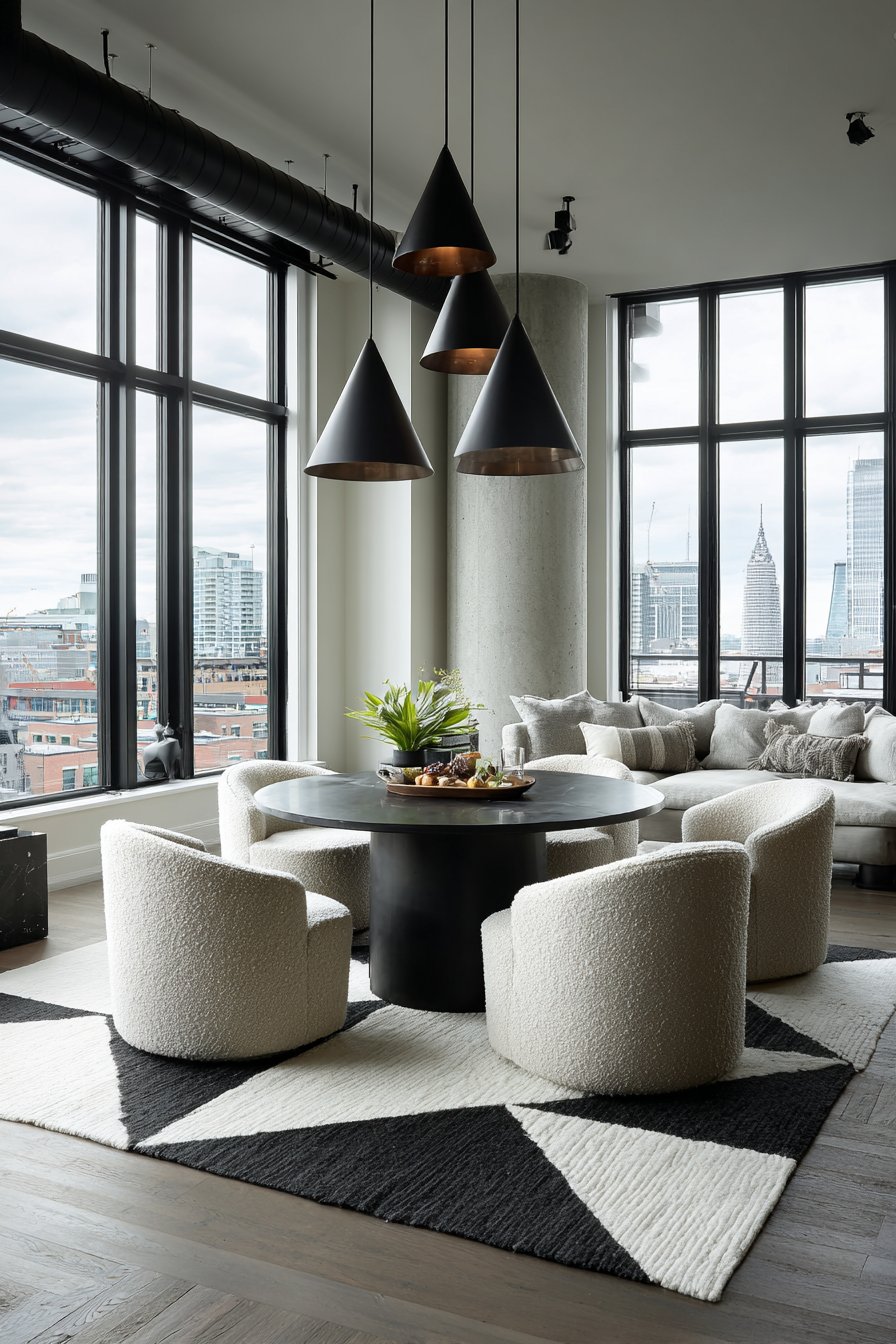 Circular Gathering Space with Marble Table