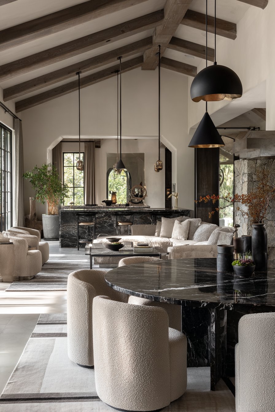 Circular Gathering Space with Marble Table