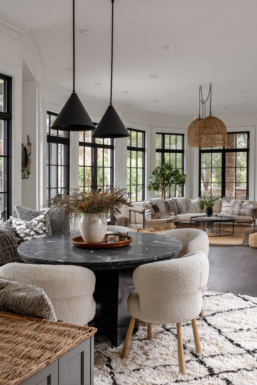 Circular Gathering Space with Marble Table