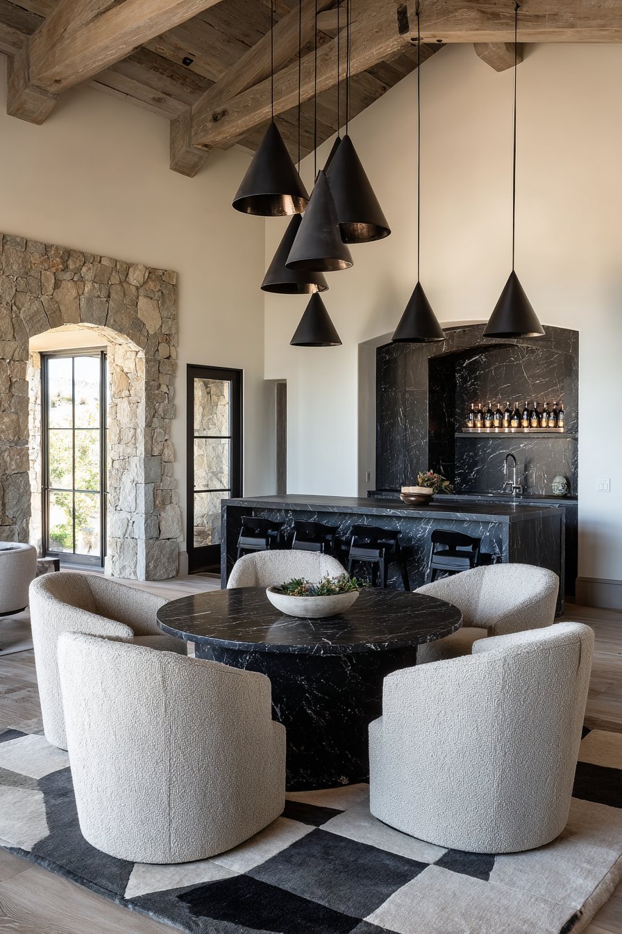 Circular Gathering Space with Marble Table