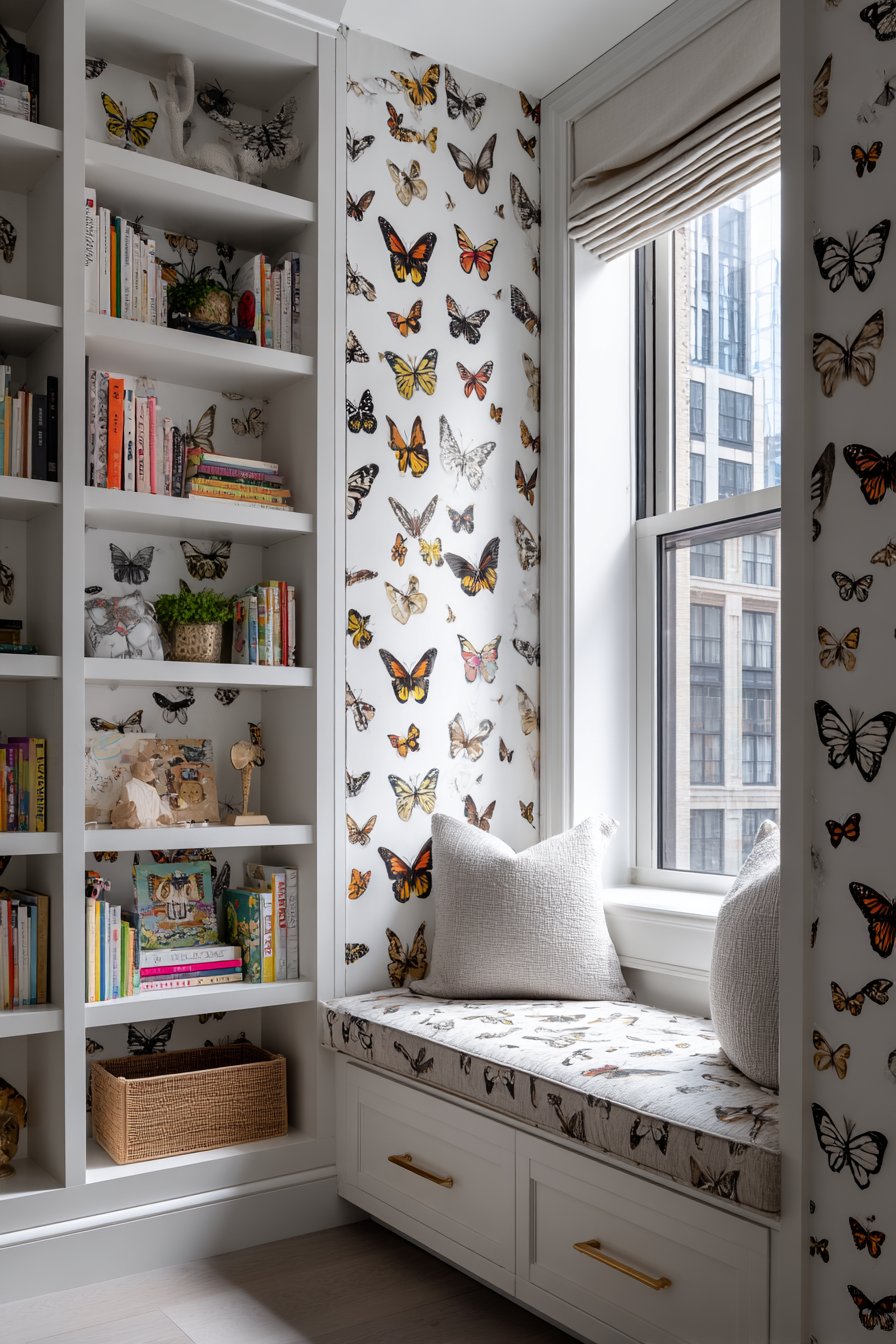 Custom Built-In with Pattern-Backed Shelving