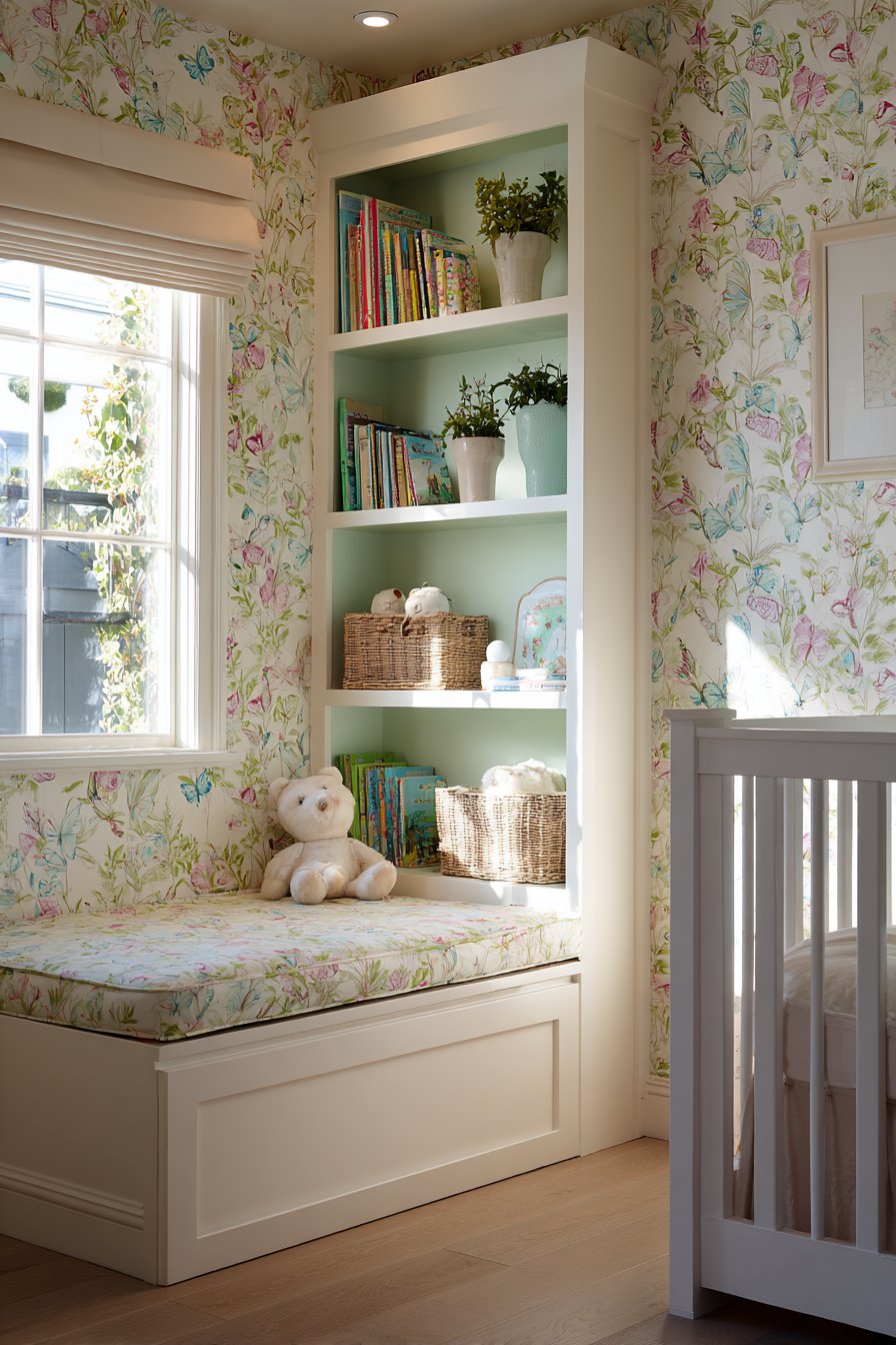 Custom Built-In with Pattern-Backed Shelving