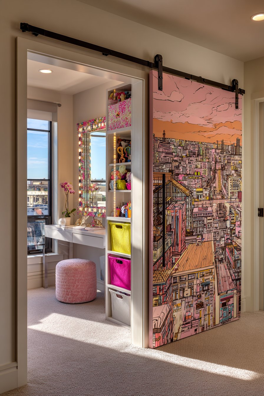 Cityscape Mural Closet Door Art