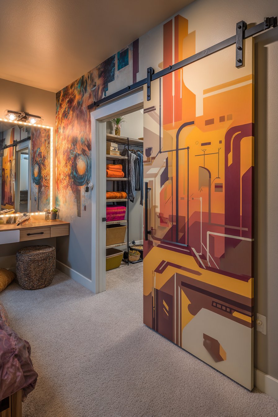 Cityscape Mural Closet Door Art