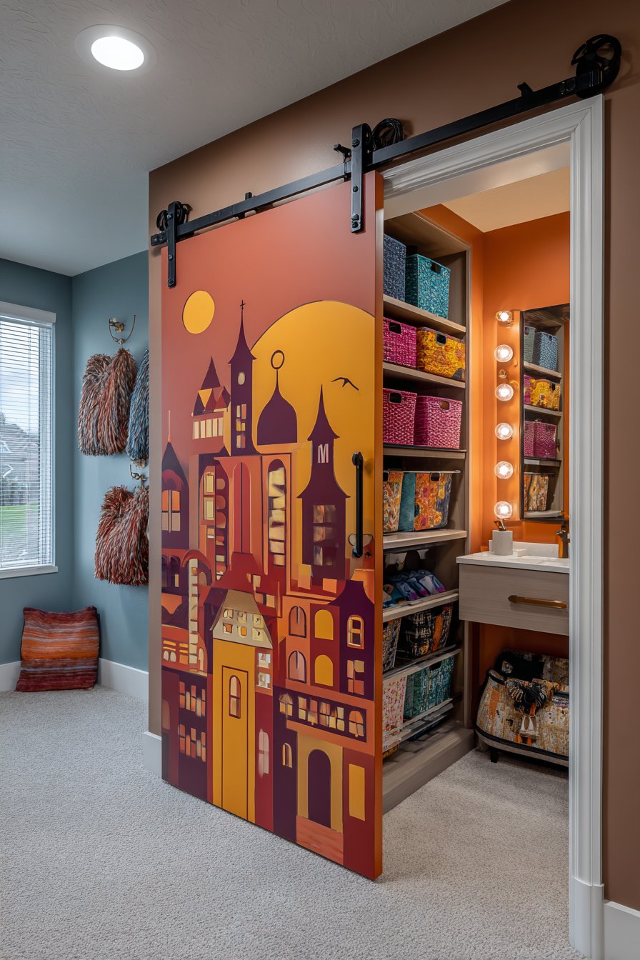 Cityscape Mural Closet Door Art