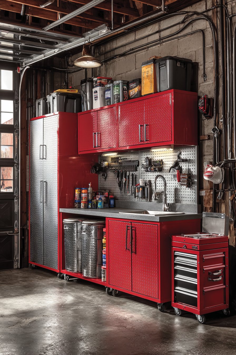Garage Heavy-Duty Red Metal Storage
