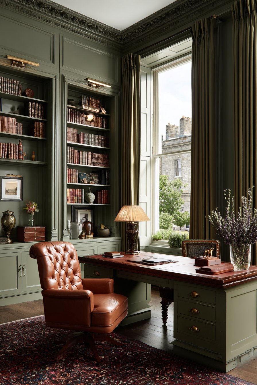 Sophisticated Study with Custom Bookshelves