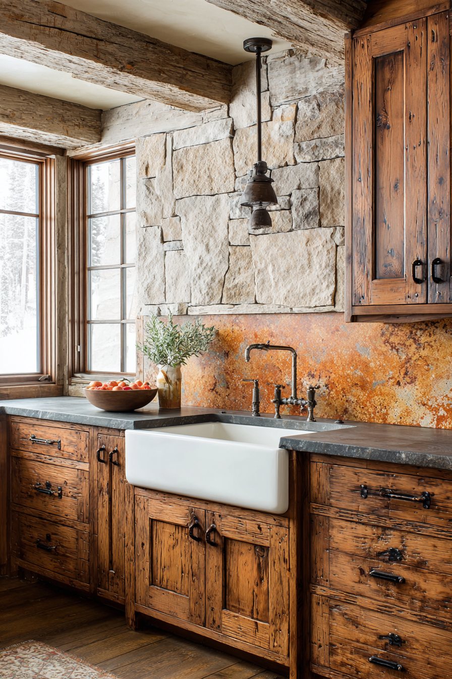 Rustic Orange Wood Stain Kitchen