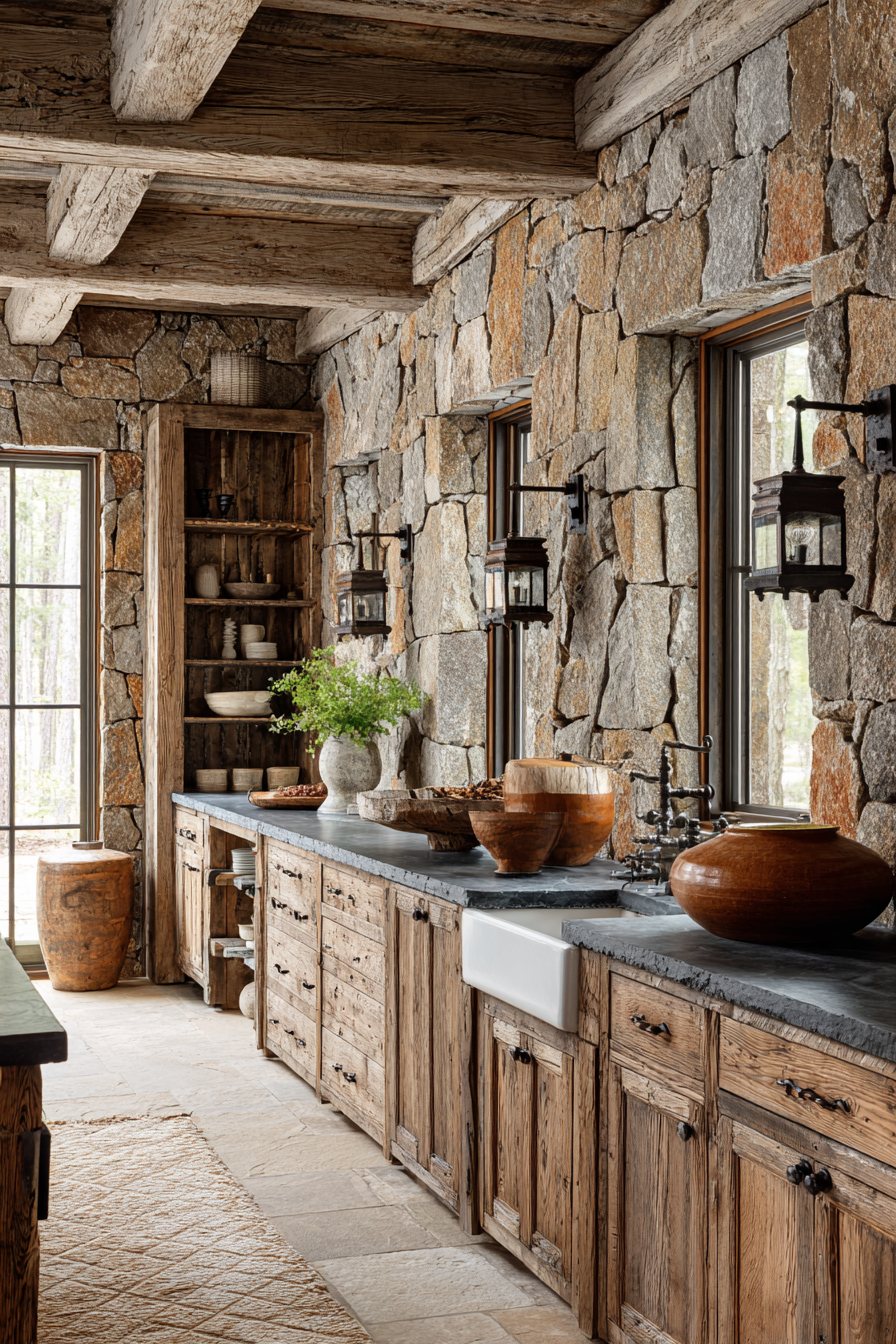 Rustic Orange Wood Stain Kitchen