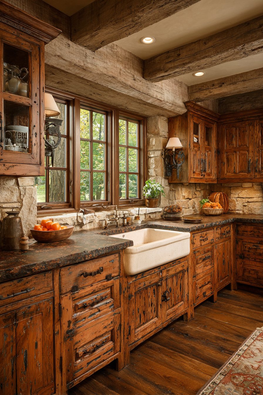 Rustic Orange Wood Stain Kitchen