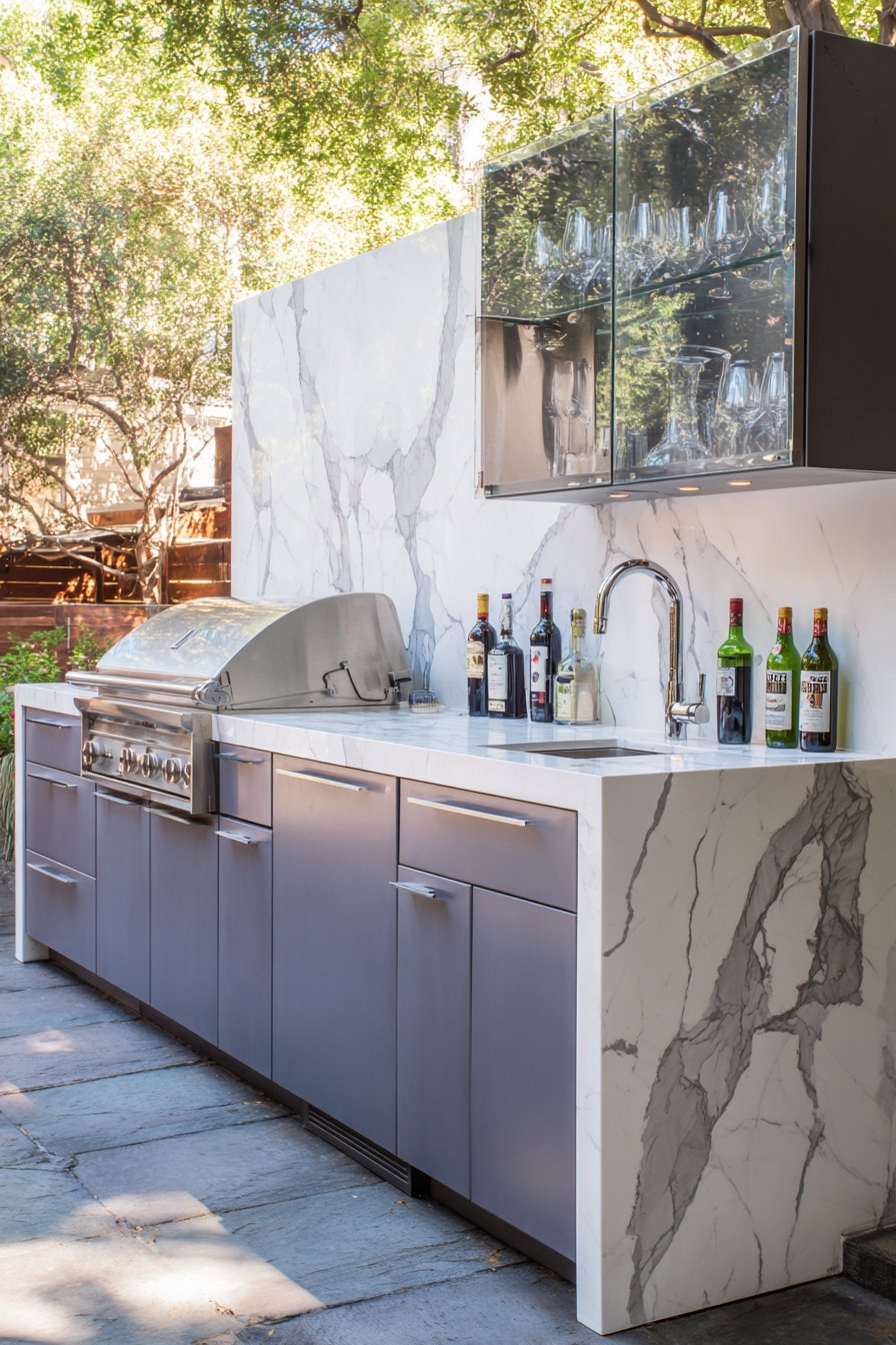 Contemporary Waterfall-Edge Quartz Design