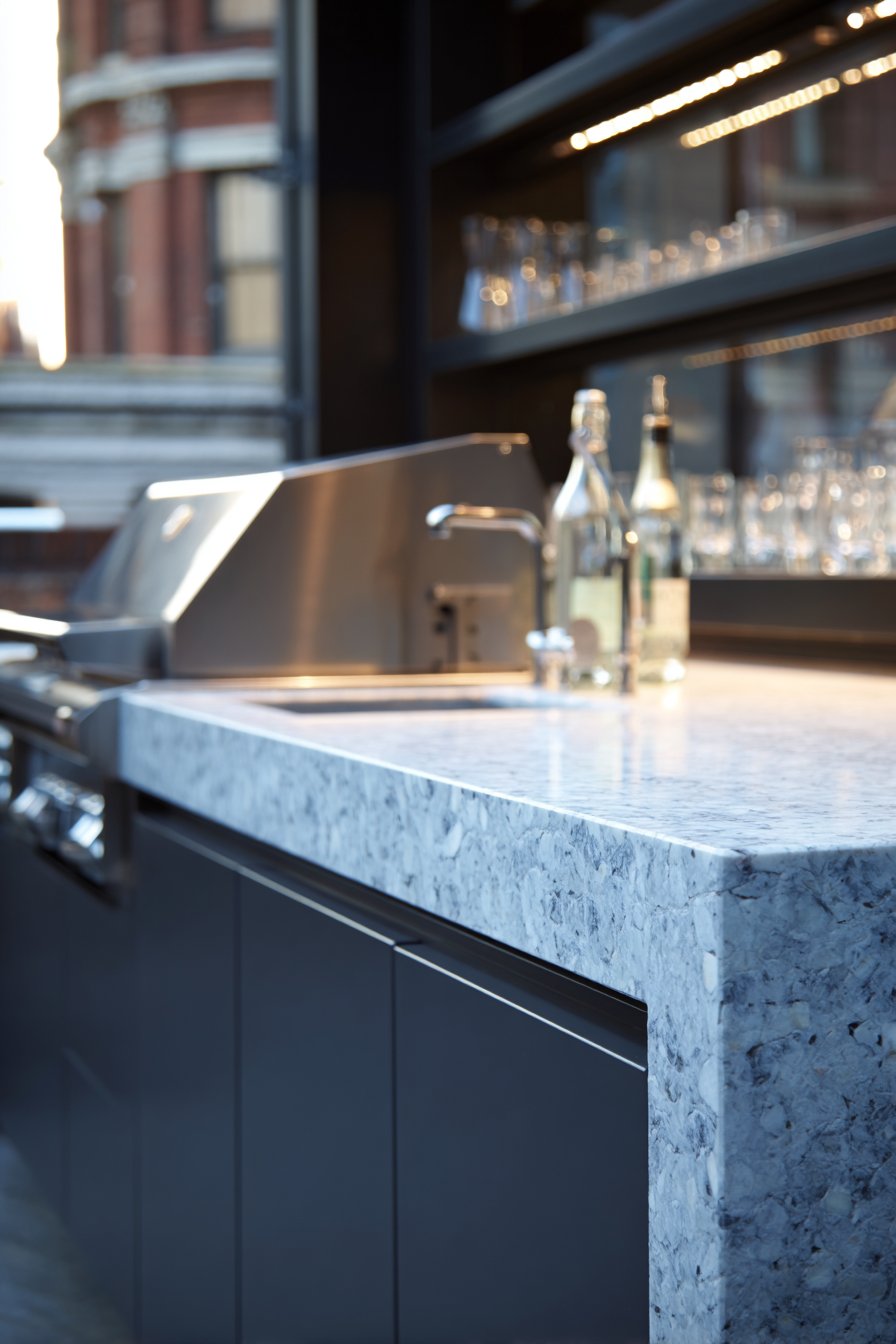 Contemporary Waterfall-Edge Quartz Design