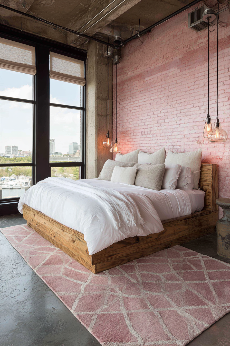 Industrial-Chic Pink Brick Wallpaper