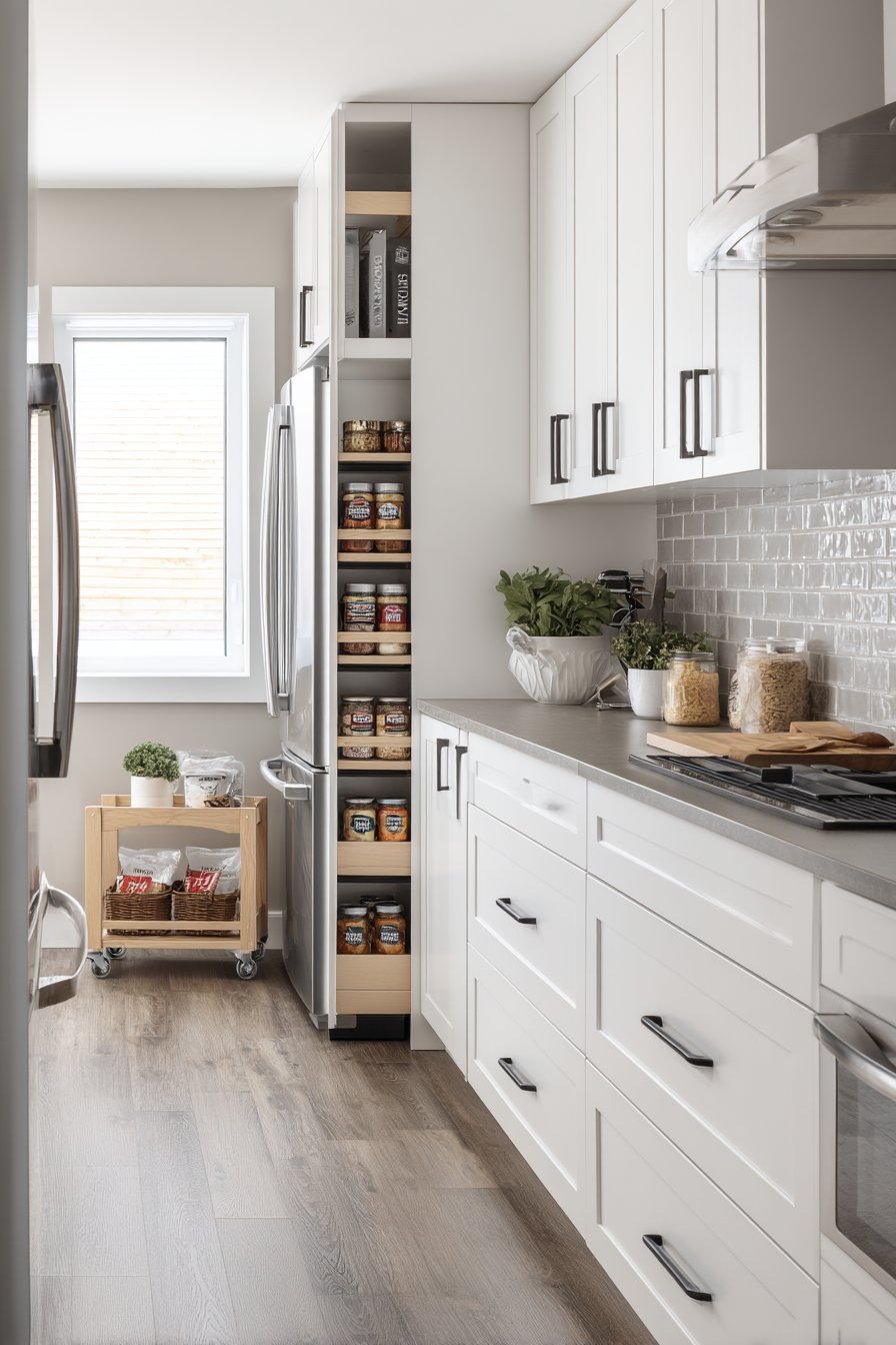 Narrow Rolling Pantry Cart Solution