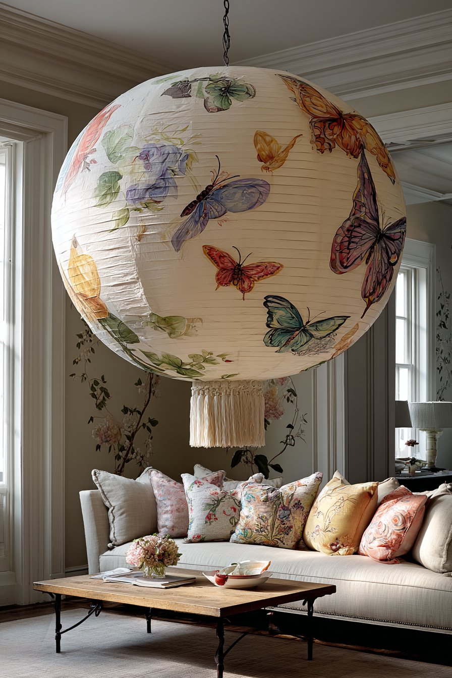 Hand-Painted Butterfly Chandelier Statement