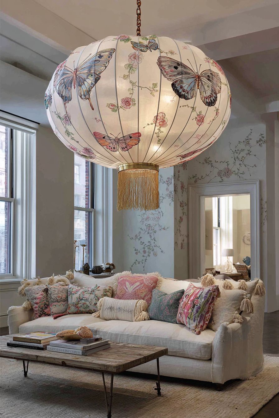 Hand-Painted Butterfly Chandelier Statement