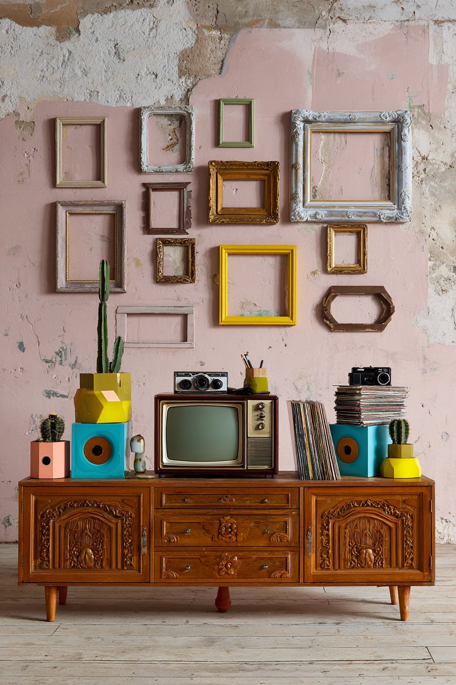 Repurposed Television Cabinet with Vintage Camera Collection