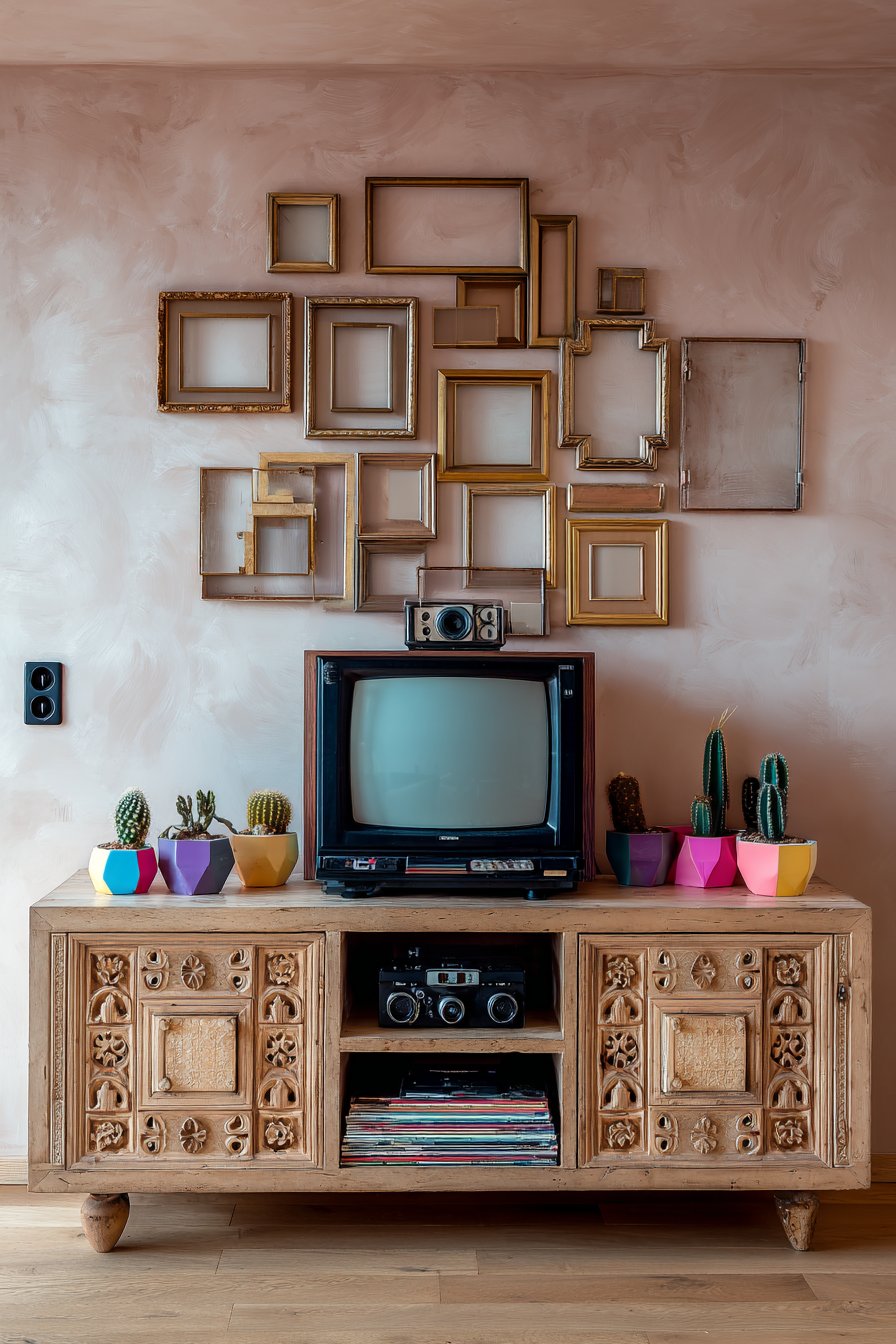 Repurposed Television Cabinet with Vintage Camera Collection