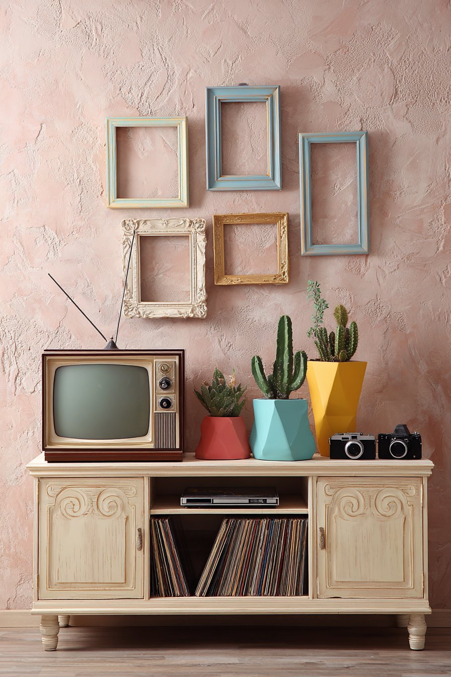 Repurposed Television Cabinet with Vintage Camera Collection