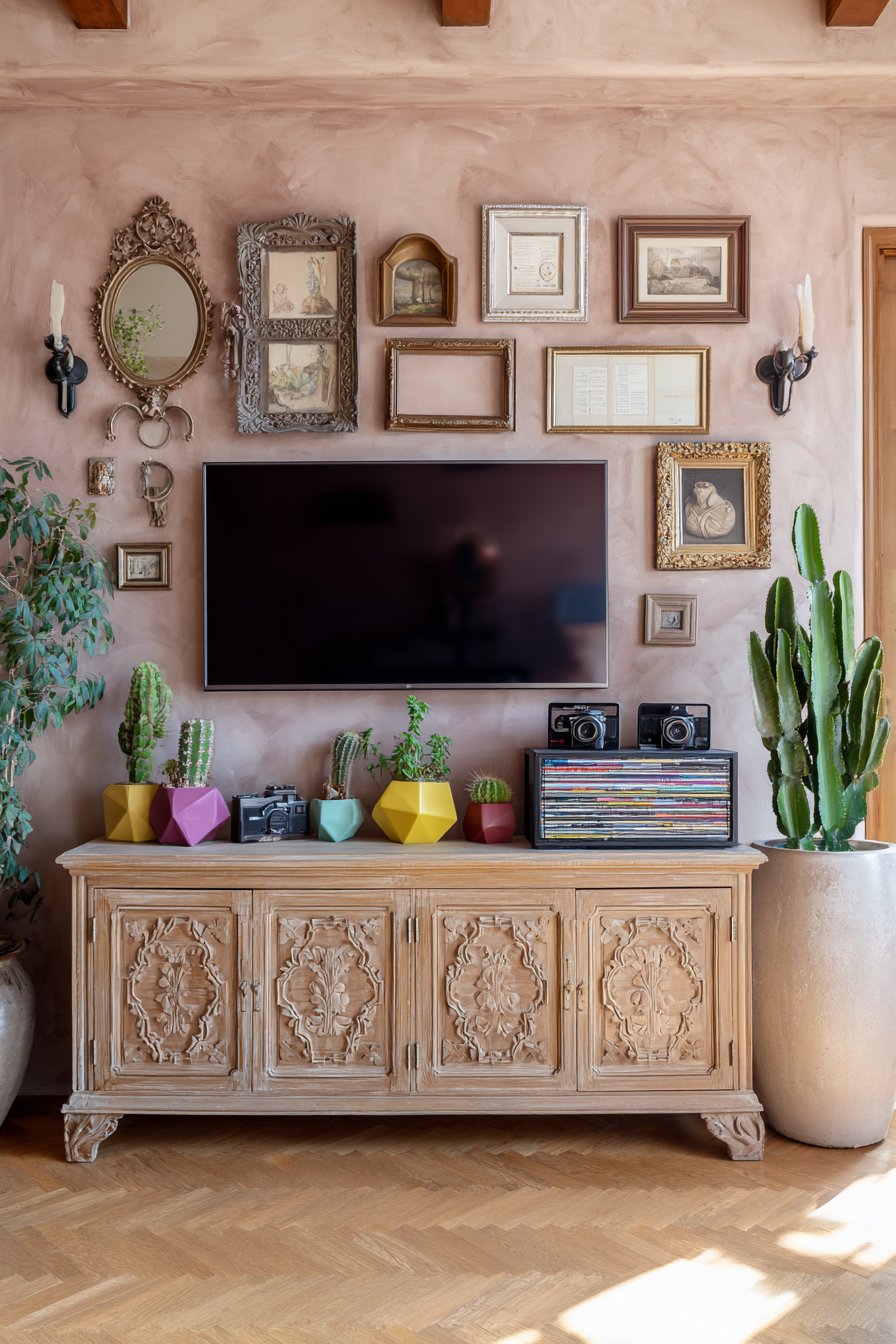 Repurposed Television Cabinet with Vintage Camera Collection