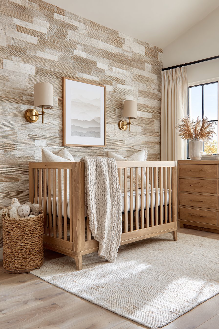 Rich Grasscloth Texture Behind the Crib