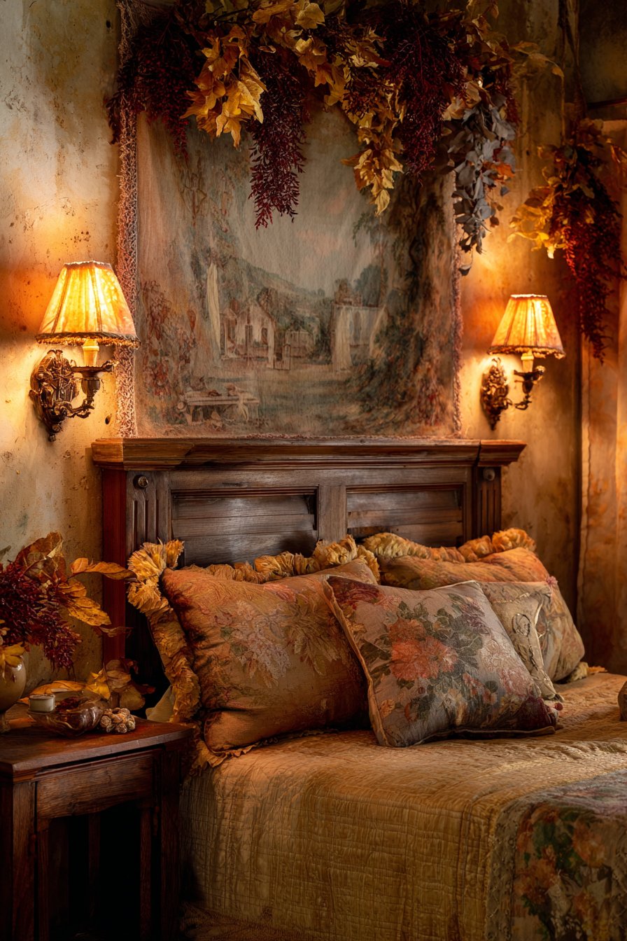 Tapestry Headboard Wall with Dried Florals