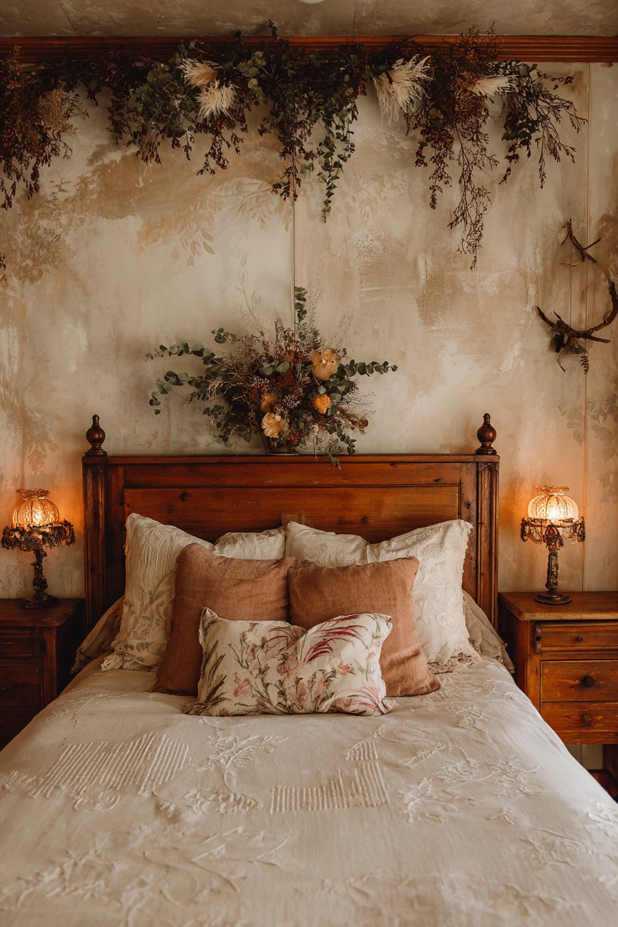 Tapestry Headboard Wall with Dried Florals