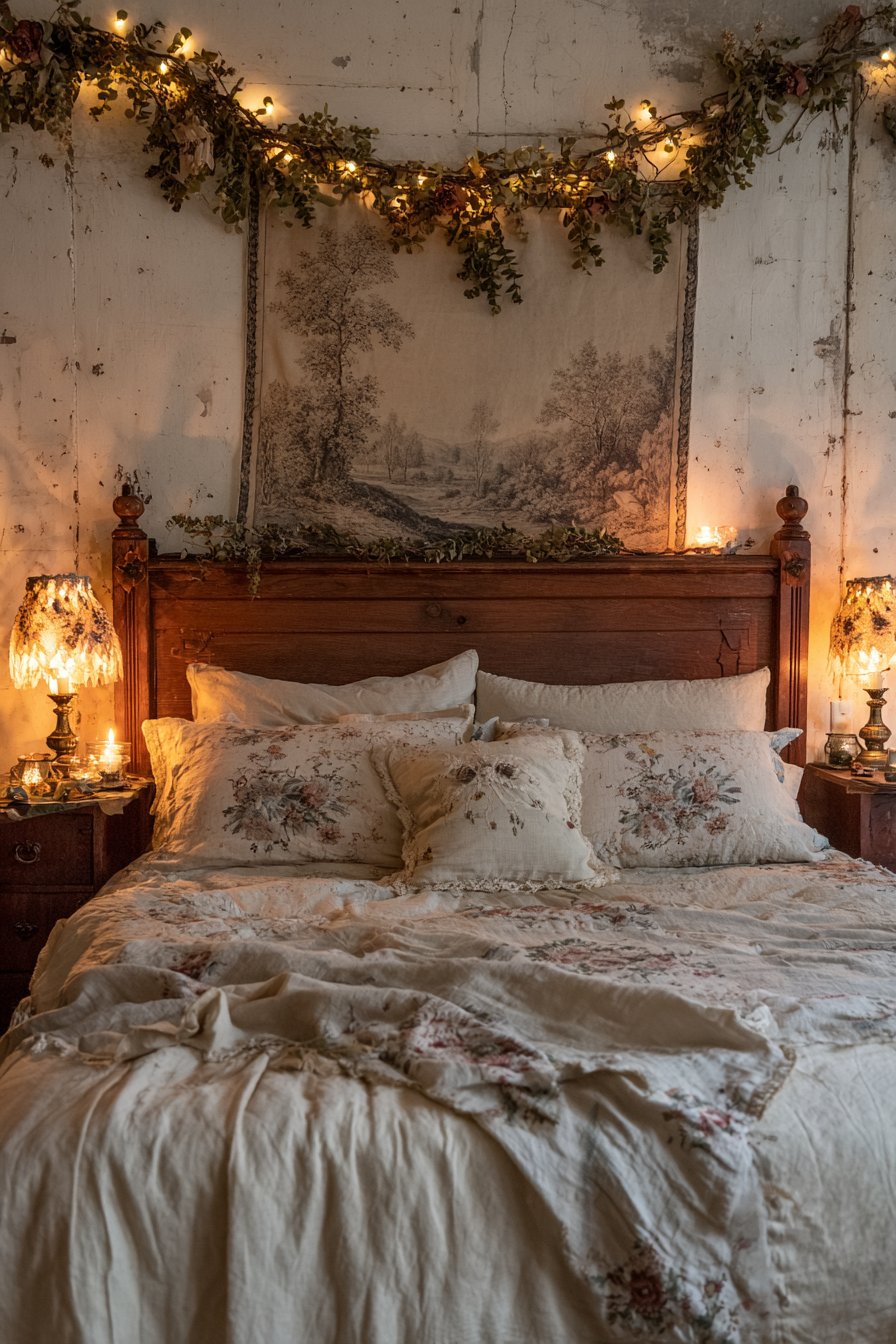Tapestry Headboard Wall with Dried Florals