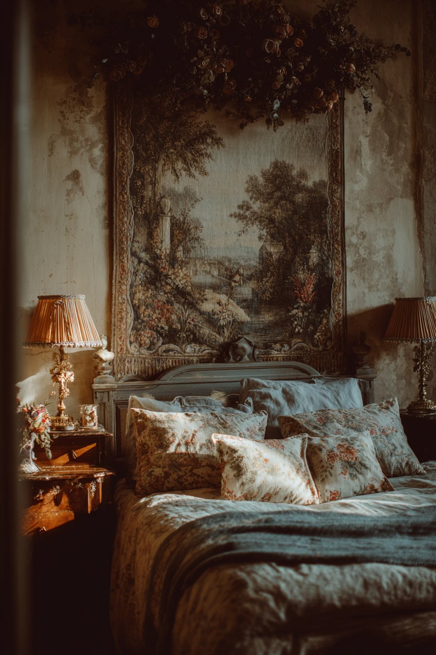 Tapestry Headboard Wall with Dried Florals