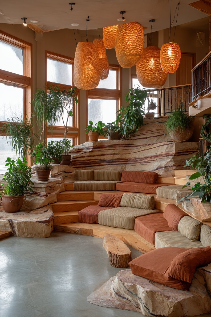 Bi-Level Natural Stone Architecture