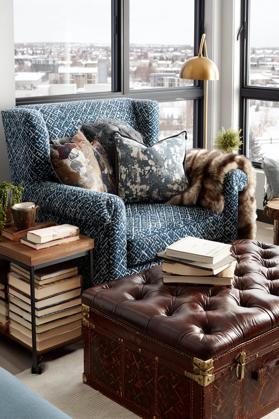 Reupholstered Wingback with Mixed Textiles