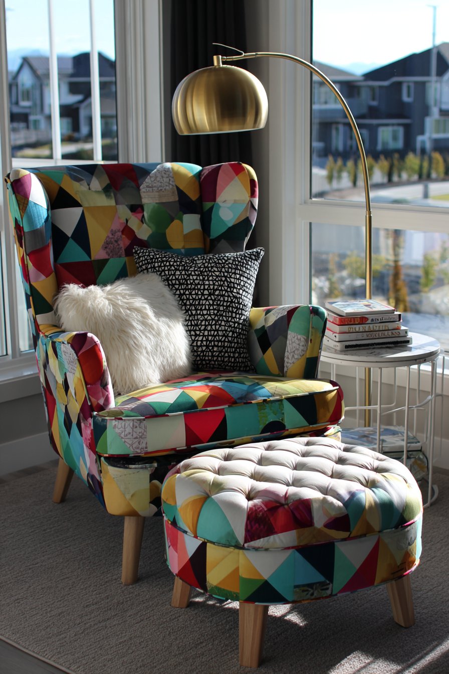 Reupholstered Wingback with Mixed Textiles