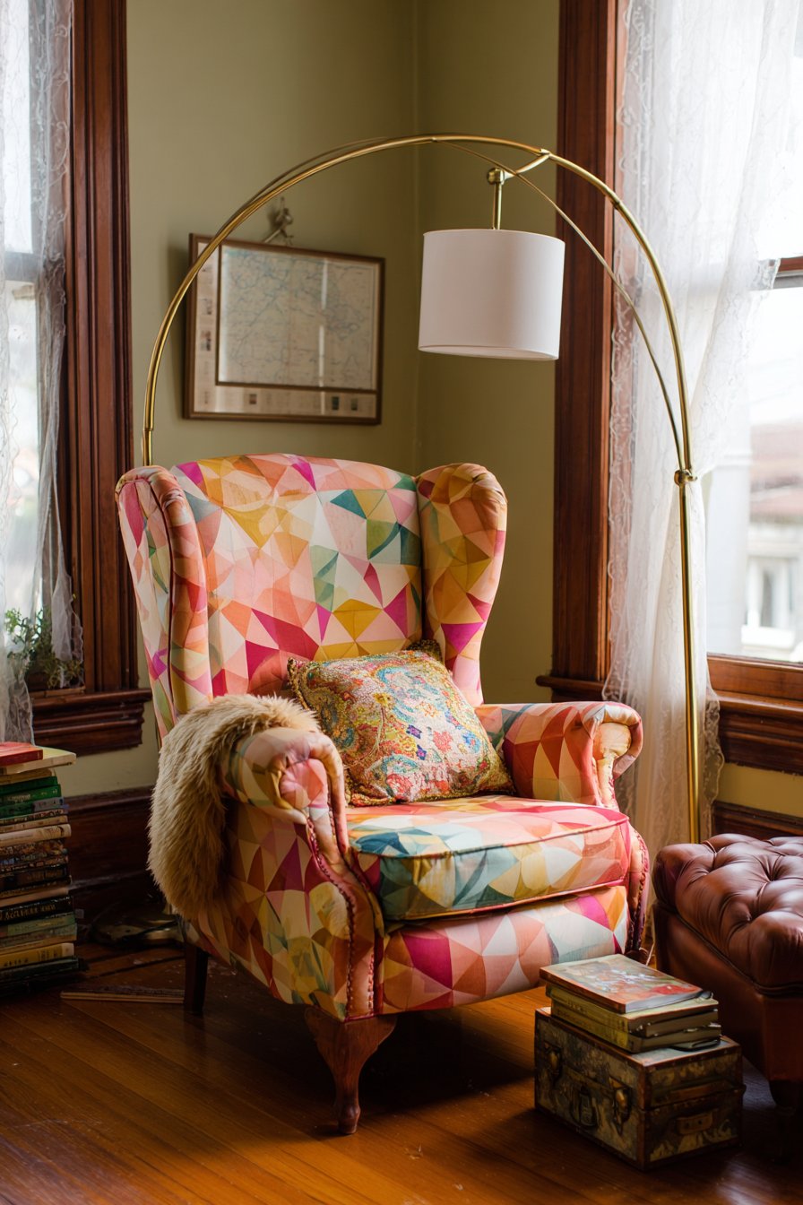 Reupholstered Wingback with Mixed Textiles