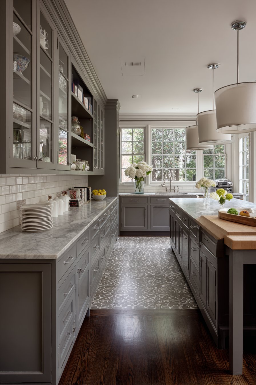 Layered Grey and White Kitchen with Multiple Textures