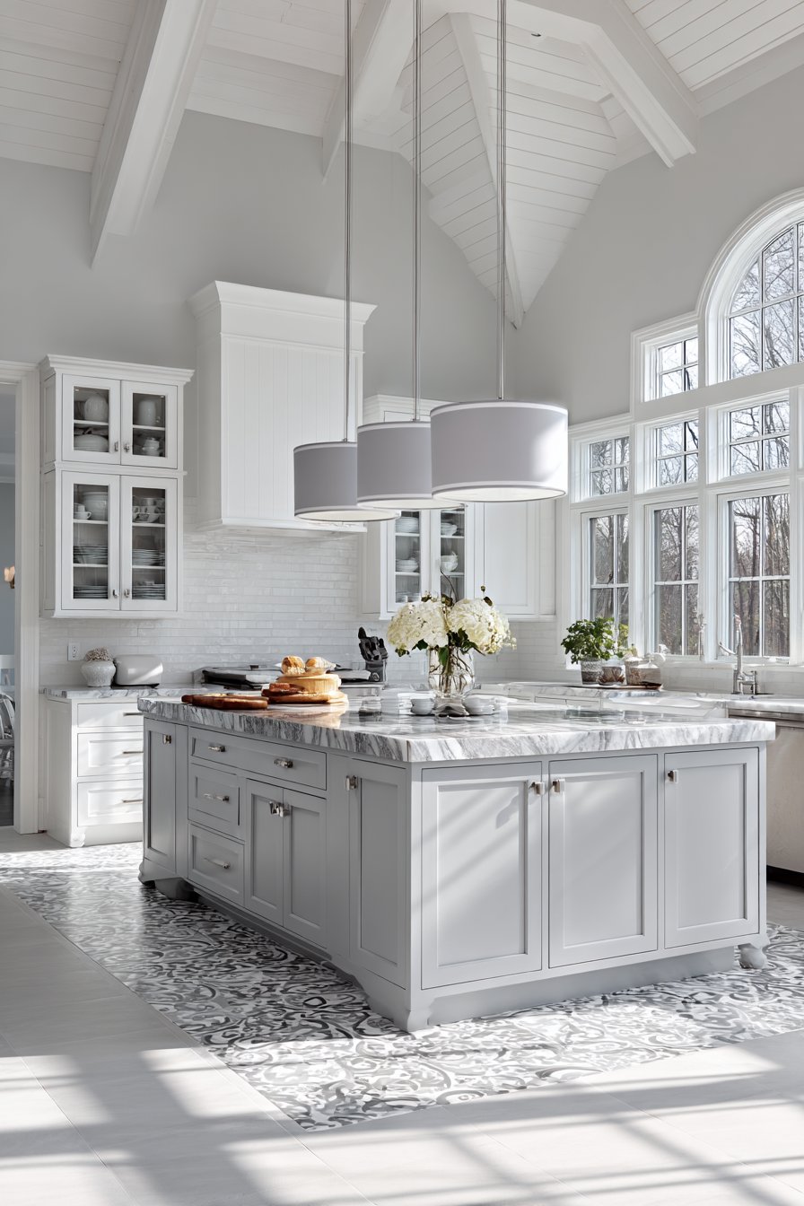 Layered Grey and White Kitchen with Multiple Textures