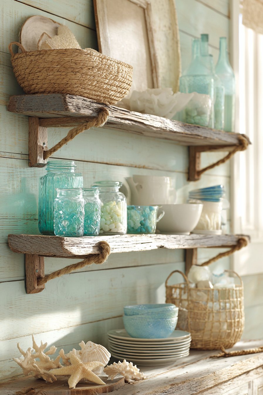 Coastal Driftwood Floating Shelves